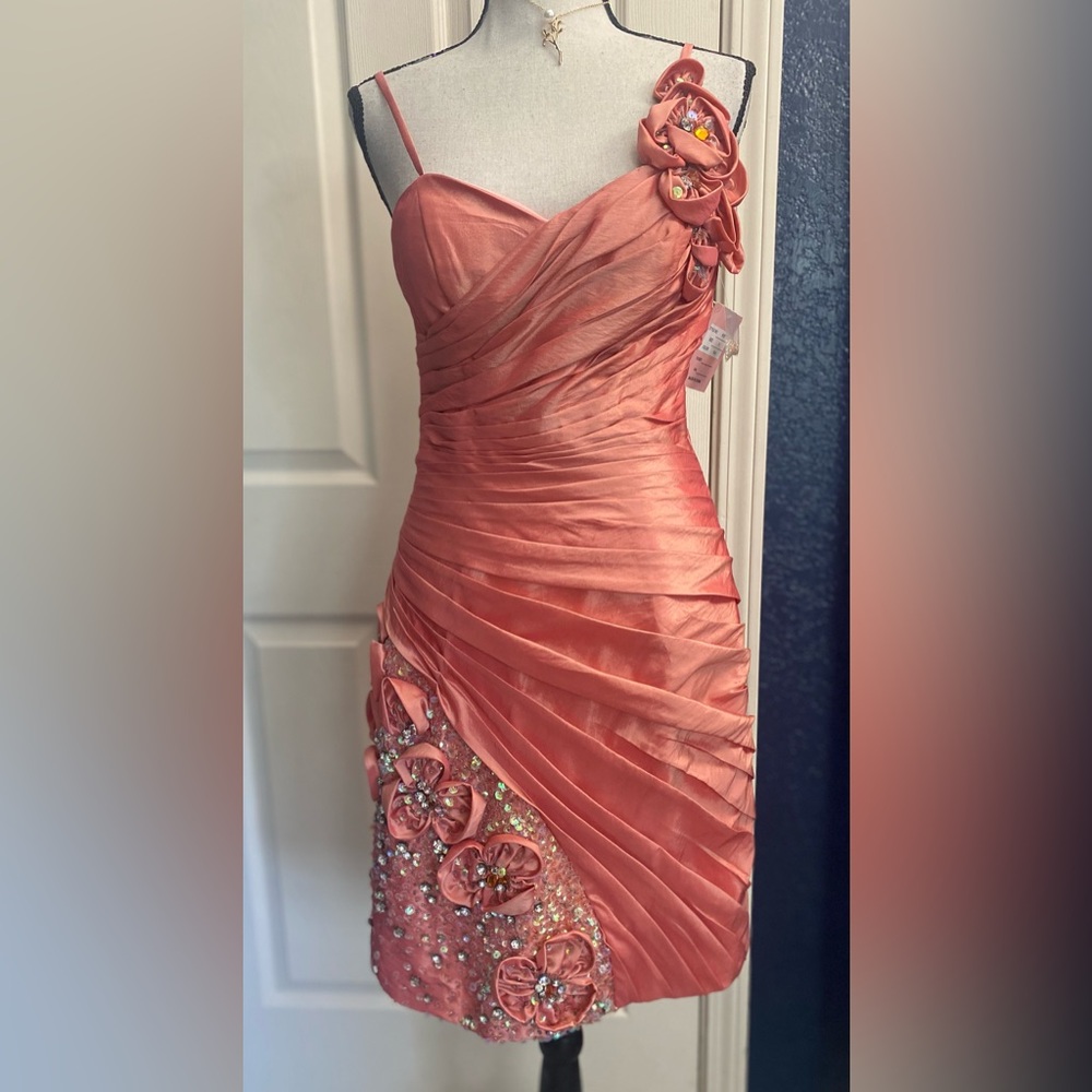 Orange Asymmetrical One-Shoulder Cocktail Dress